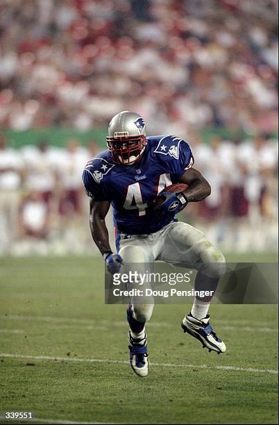 Running back Harold Shaw of the New England Patriots in action during the pre-season game against the Washington Redskins at the Jack Kent Cook...
