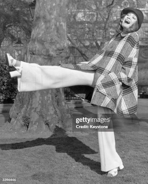 Model Linda Bradford wearing clothes from the London Fashion Fair.