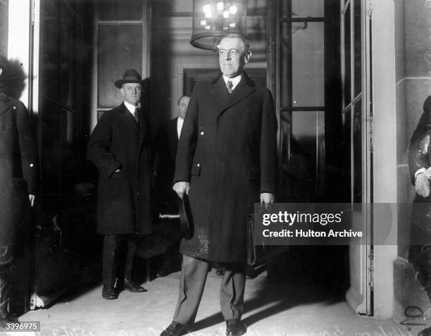 American President Woodrow Wilson leaving the Quai d'Orsay at the start of the Paris Peace Conference known as the Treaty of Versailles. At these...