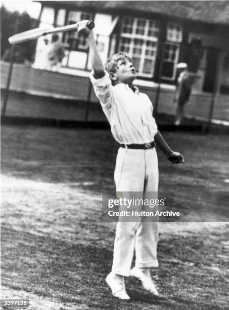 Randolph Churchill, son of Sir Winston Churchill, playing tennis at Frinton.