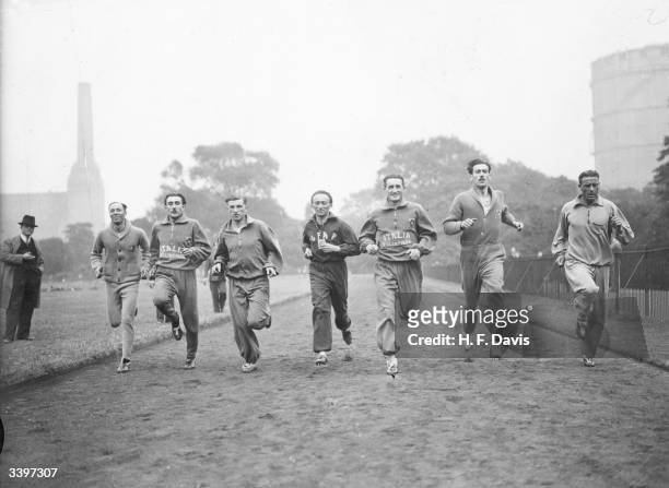 The Italian athletic team training in Battersea Park for the Anglo-Italian Sports Meeting at White City, London, organised by the Italian Sporting...