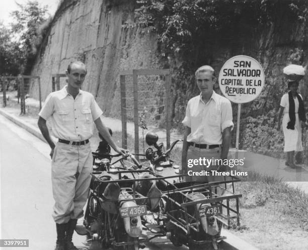 Two motorcyclist tourists on the Pan American Highway in San Salvador.