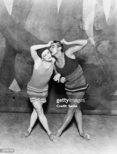Dancers Lydia Sokolova and Anton Dolin in the Diaghilev Ballets Russes production of 'Le Train Bleu'. Billed as an 'oper+tte dans+e' by Jean Cocteau,...