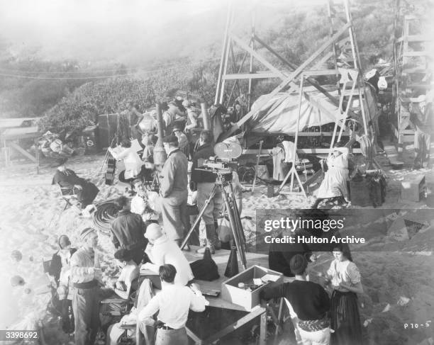 Director, John Francis Dillon on a camera platform lining up a sequence for 'The Runaway Enchantress' a First International film. Mary Astor is in...