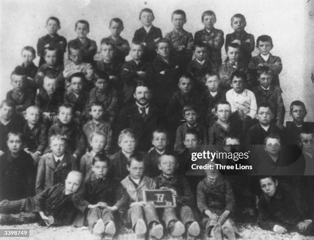 Future German dictator Adolf Hitler with his fellow pupils at school in Lambach, Austria.