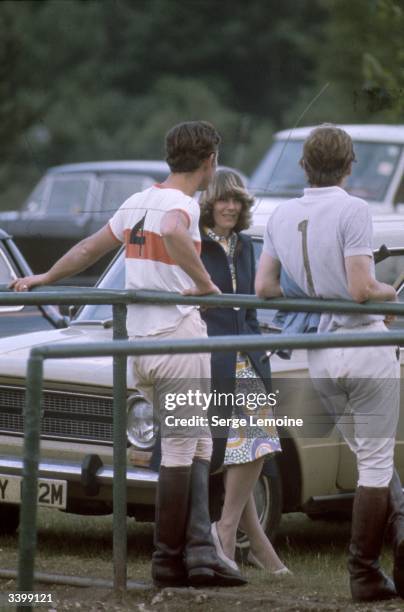Charles, Prince of Wales and Camilla Parker-Bowles resting after a polo match, circa 1972.