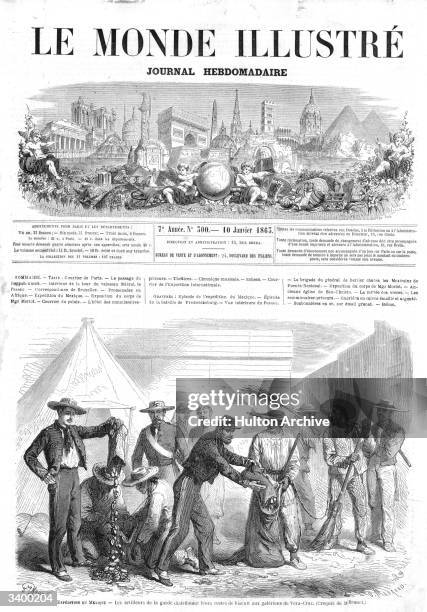 The French artillerymen distribute biscuits amongst the galley-slaves in Veracruz, during the war between France and Mexico. In the picture above,...