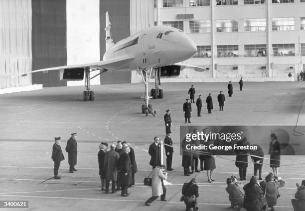 Concorde's official roll out ceremony at Toulouse, 11th December 1967. Anthony Wedgwood Benn, Minister of Technology and M Jean Chamant, French...
