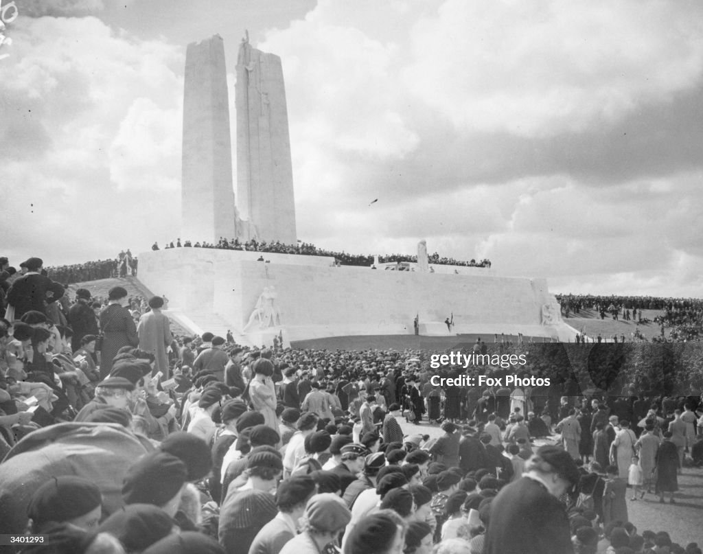 Vimy Ridge Flag Crowds watching King Edward VIII unveil the Vimy Ridge memorial to ...