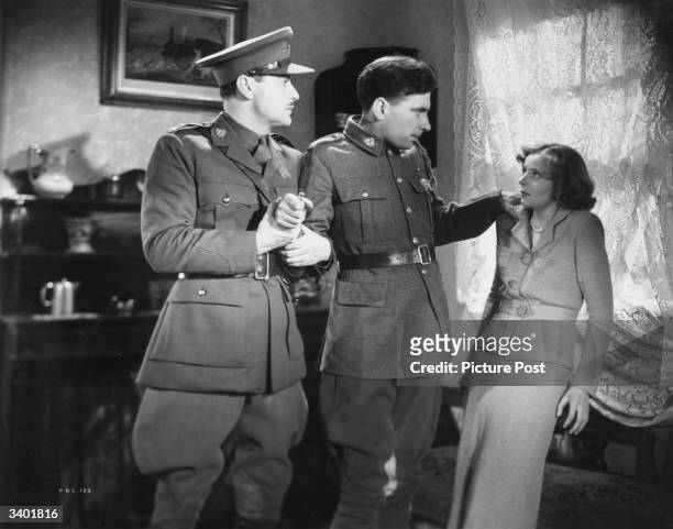 British actor Sebastian Shaw stars with Robert Newton and Rene Ray in the film 'Farewell Again' , directed by Tim Whelan for London Films.
