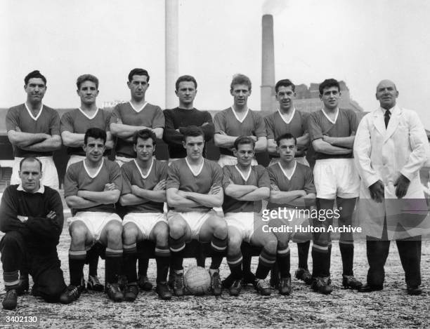 The Manchester United Football Club squad of 1958. From the back row and from left to right are : Bobby Harrop, Ian Greaves, Freddie Goodwin, Harry...