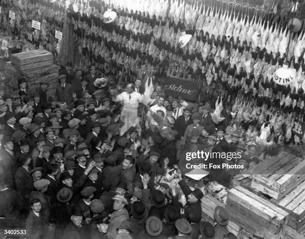 An auction of turkeys taking place at Leadenhall Market, London.