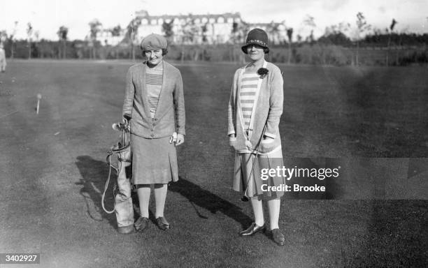 Golfers, Miss Kathleen Jackson and Miss Nevison, on the 'King's course' Gleneagles Hotel, Auchterarder, Perthshire. The King's course is the most...