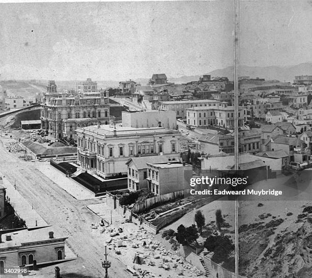 Part of Eadweard Muybridge's eleven-frame panorama of San Francisco, California.