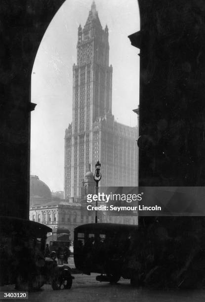 View of the Woolworth Building, New York. Completed in 1913, it claimed title as the world's tallest building until 1930.