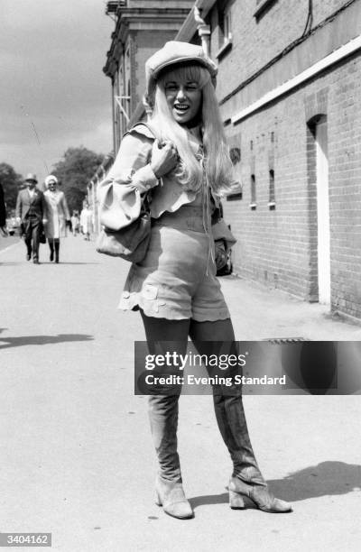 Joan Emden wearing typical 1970's fashion at Ascot races.