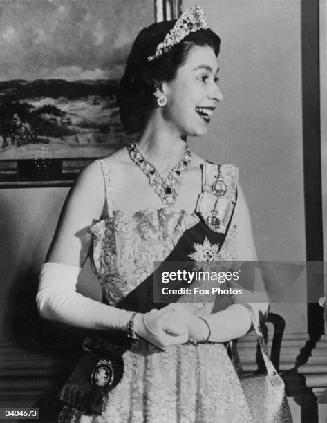 Princess Elizabeth attending a state banquet at Rideau Hall, Ottawa, during a State Visit to Canada.