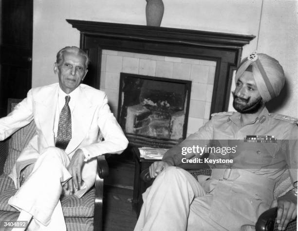 Indian leader and governor-general of Pakistan Muhammad Ali Jinnah, with the Maharajah of Patiala, during a meeting at New Delhi, to discuss the...