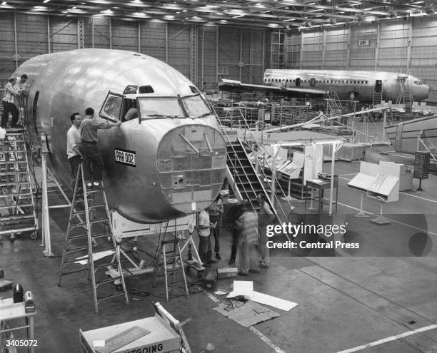 The first two Boeing 707 Stratoliner jets commissioned for Pan American Airlines at the Boeing Company plant in Renton, Washington, USA.