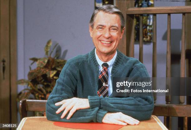 Portrait of American educator and television personality Fred Rogers of the television series 'Mister Rogers' Neighborhood,' circa 1980s.