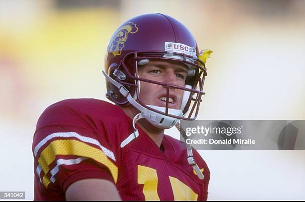 Quarterback Carson Palmer of the USC Trojans looks on during a game against the Oregon State Beavers at the Coliseum in Los Angeles, California. The...