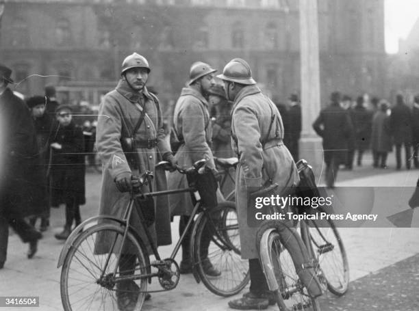 French military police and their bicycles, occupying Essen in the German Rhineland.