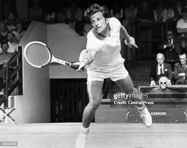 Czech tennis player Jan Kodes in action against Vijay Amritraj of India in the quarter finals at the Wimbledon Lawn Tennis Championships.