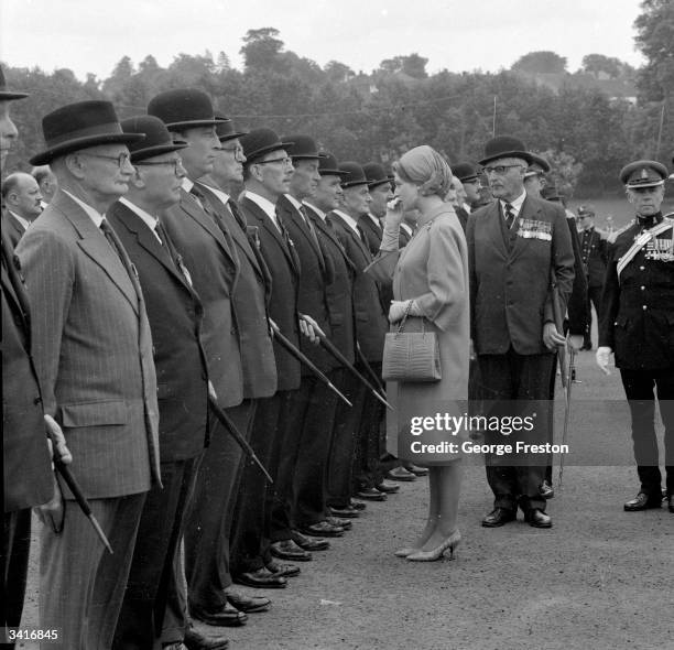 Princess Alexandra inspects the 'Old Comrades' at Maidstone during the ceremony to present a banner to the Kent and County of London Yeomanry.