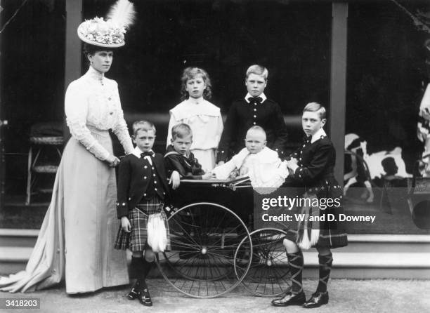 The Princess of Wales with her family at Abergeldie Castle, Aberdeenshire. The children are Princess Mary the Princess Royal , Prince Edward ; Prince...