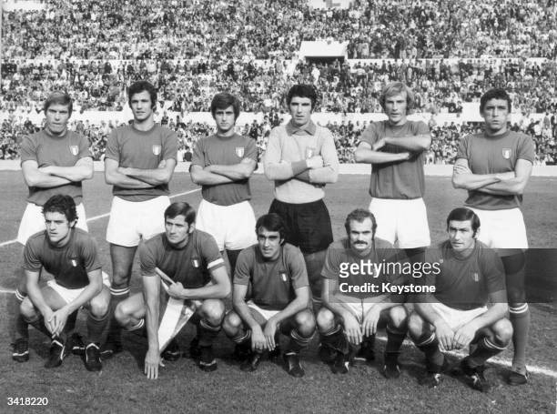 The Italian football team who qualified for the 1974 World Cup after beating Switzerland. Back row, left to right: R Benetti, D Spinosi, Gianni...