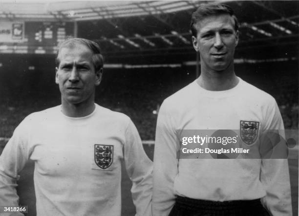 Brothers Bobby and Jack Charlton in their England strip.