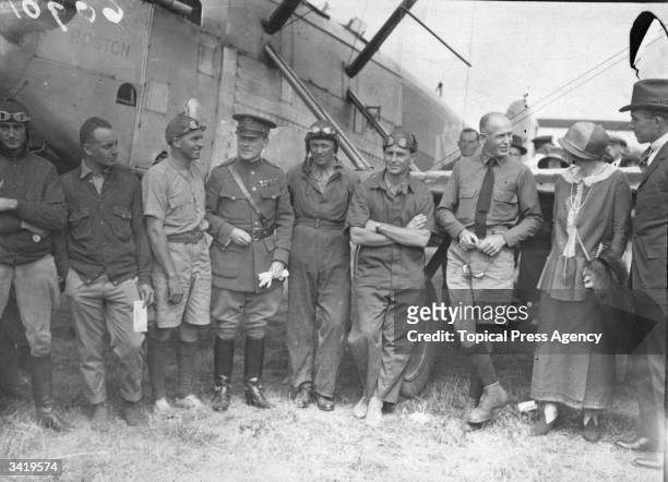 The crews of the Douglas DWC World Cruisers of the US Air Service, at Croydon aerodrome during their first successful aerial circumnavigation of the...