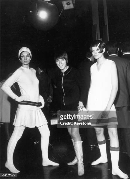 Women modelling the 'Viva Viva' collection of hand-knits, made of the Courtauld's new fibre 3H, from English designer Mary Quant, , at a fashion show...