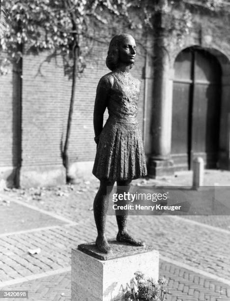 Pieter d'Hont's 1959 statue of Anne Frank in the Janskerkhof, Utrecht, November 8, 1963.