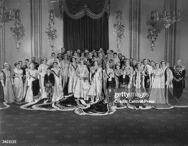 Queen Elizabeth II with Prince Philip, Duke of Edinburgh, Queen Elizabeth The Queen Mother , Princess Margaret Rose and members of the immediate and...