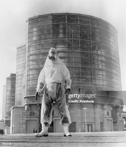 John Miller, Health and Physics foreman, wearing his protective 'space suit' at Hunterston Atomic Power Station in Ayrshire.