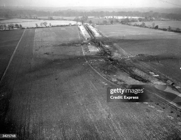 The debris caused by an ammunition explosion in Marlborough, Wiltshire.