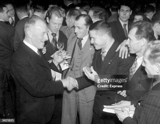 Claude Butler at the farewell party held for football team Dynamo Moscow after their tour of Britain.