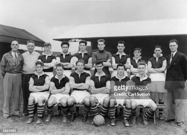 Burnley FC 1954 football team. Back row left to right R Bennian , W Donyall , L Shannan, A Alexander, W Holden, C McDonald, R Seith, W Gray, D...