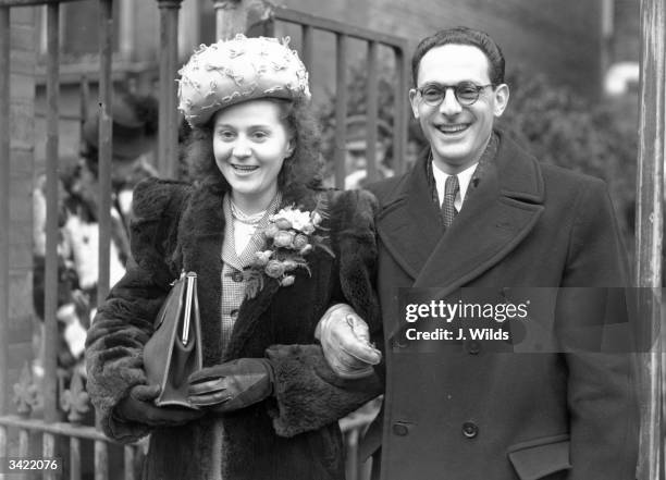 Captain Peter Churchill with his bride Odette Sansom at Kensington Register Office, London.