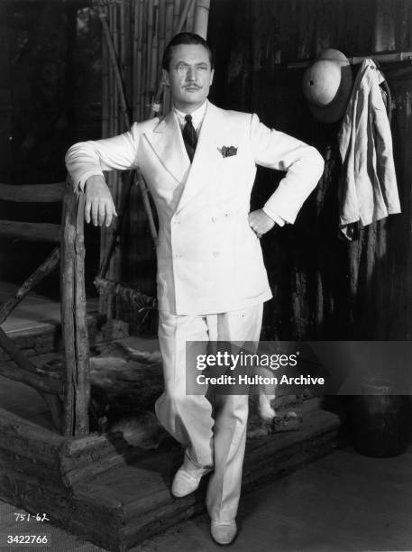 Edmund Lowe strikes an authoritative pose in a scene from the Universal film 'The Great Impersonation', an espionage story set during World War I and...