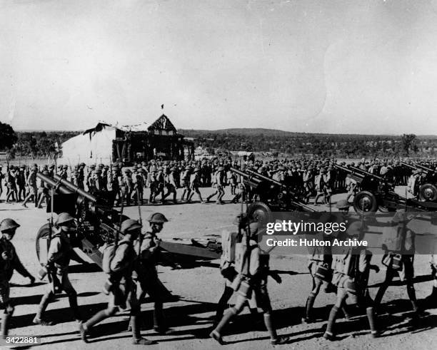 Japanese troops marching from their base camp.