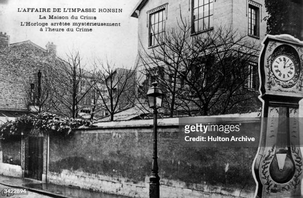 The house where the Steinheil murders took place and the clock which stopped at the exact time of the crime. Jeanne-Marguerite Steinheil was accused...