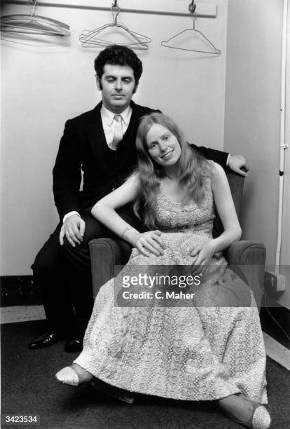 English cellist Jacqueline Du Pre with her husband, pianist Daniel Barenboim, in a dressing room at the Royal Albert Hall. The musical couple are...