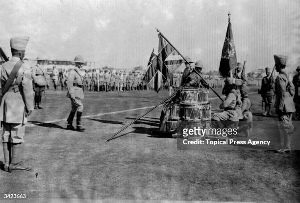 The Duke of Connaught presenting colours at Poona to the 110th Madras.
