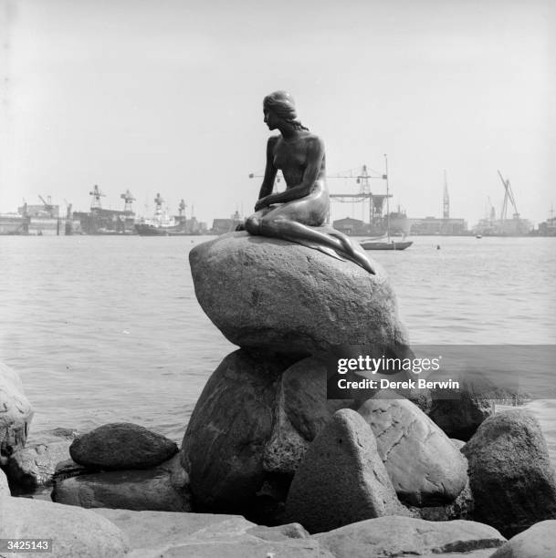 The Little Mermaid statue in Copenhagen, Denmark.