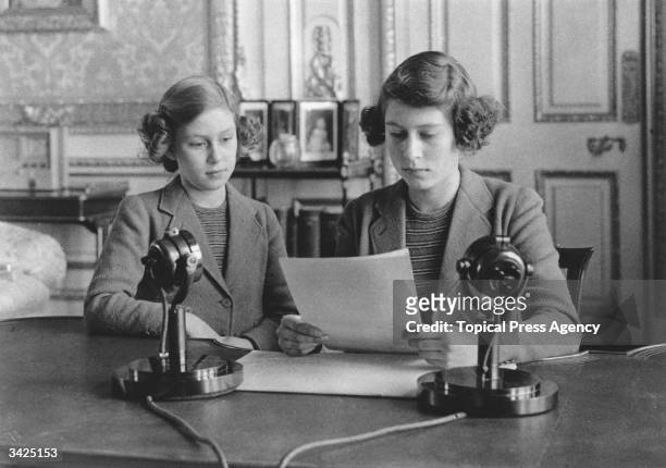Princesses Elizabeth and Margaret making a broadcast to the children of the Empire during World War II.