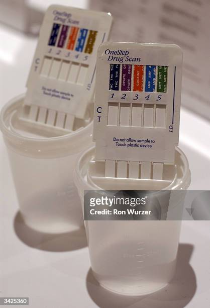 Vials to be used to collect urine samples on display at the Drug & Alcohol Testing Industry Association annual conference on April 16, 2004 in...