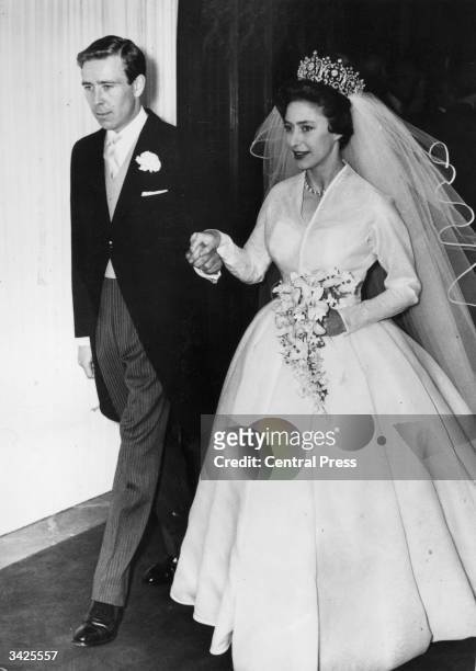 Princess Margaret and Antony Armstrong-Jones leaving Westminster Abbey on their wedding day.