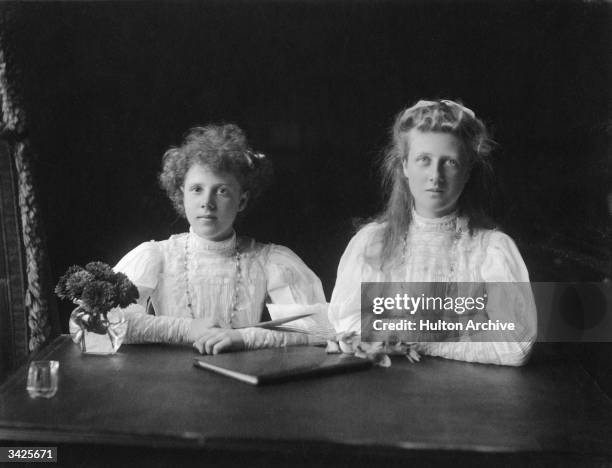 Alexandra Victoria , later the Duchess of Fife, and Princess Arthur of Connaught, with her younger sister Maud.